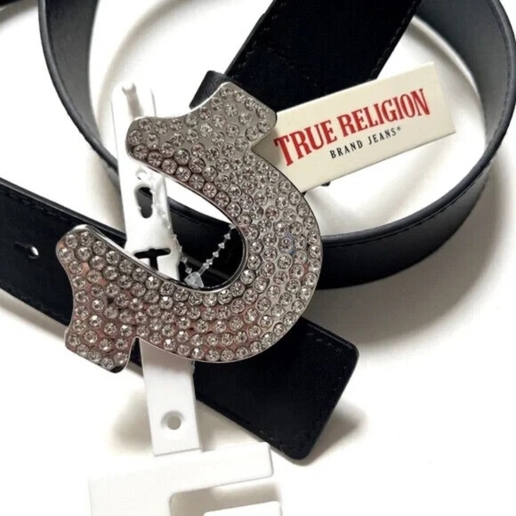 NWT Original TRUE RELIGION Horseshoe Belt Rhinestone Buckle Black Size 1X